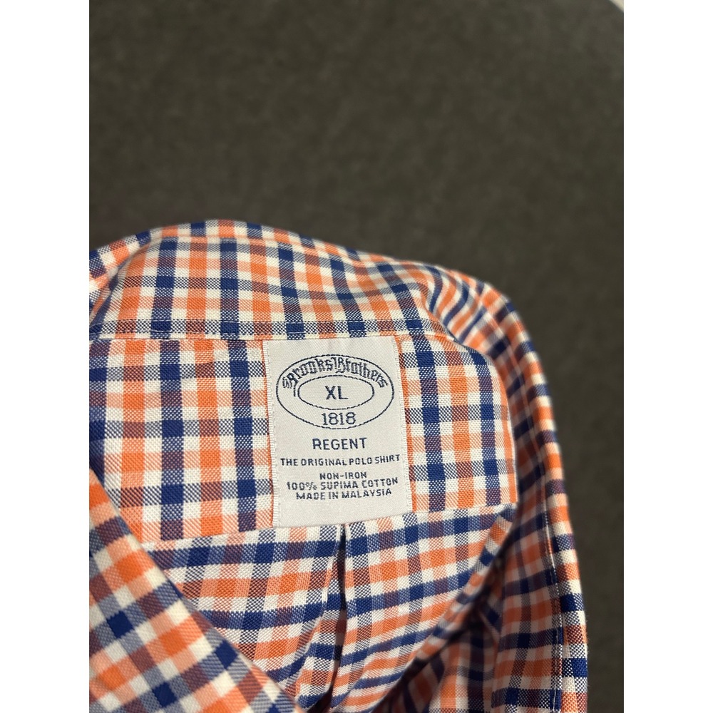 Brook brothers OCBD button shirt regent mens XL long sleeve check orange blue - Picture 4 of 7